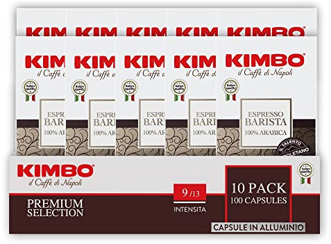 Kimbo Coffee Espresso Barista Capsules (10 x 10) | Nespresso Coffee Machine Compatible | 100 Aluminium Capsules, Medium Dark Roast | Italian 100% Arabica Coffee Pods, Barista Series