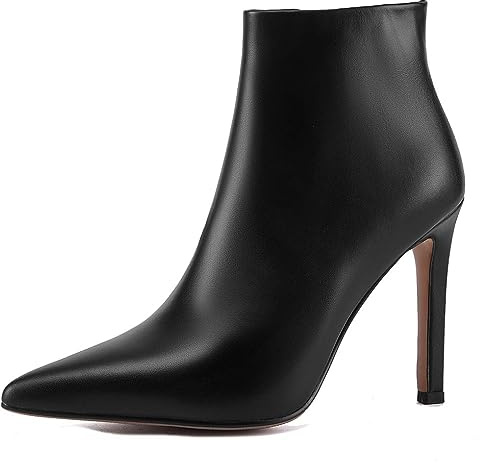 aanieshoeya Botines Mujer Cuero Elegante Botas Tobillo Botines para Mujer Tacones Altos Tacón Stiletto, Negro , 38 EU