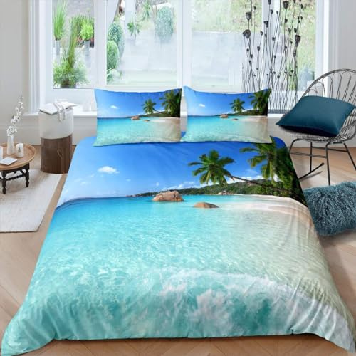 Homewish - Funda nórdica de 140 x 200 Ocean, Cubrecama, Ropa Cama de Verano, Juego de Cama Estilo Vacaciones Hawaiano, Funda Nórdica de Palmeras Tropicales, Decoración con Temática de Mar, Suave