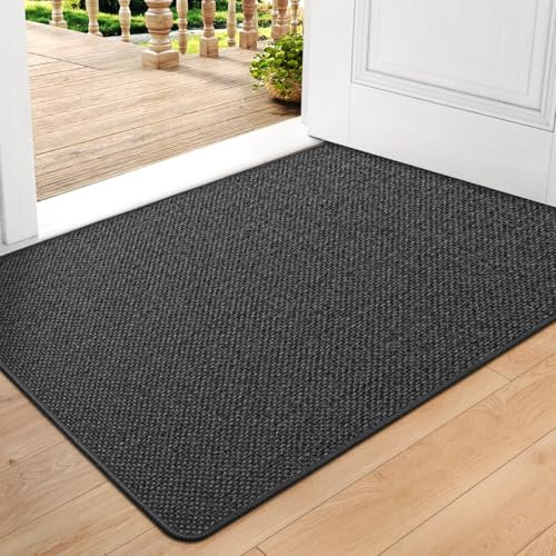 DEXI Fußmatte Innen 80 x 120cm, rutschfest Schmutzfangmatte, waschbar Fussmatte, Dünne Eingangstürmatte, Strapazierfähige Türmatte für Innenbereich, Dunkelgrau