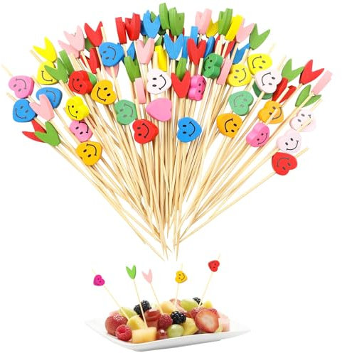 Bekeify 200 PCS Palillos de Cóctel, 12 CM Pinchos de Bambú Decorativos, Bastones de Cóctel de Madera Decoración Accesorios, Brochetas de Frutas Palillos de Dientes para Aperitivo Sándwich Fiestas