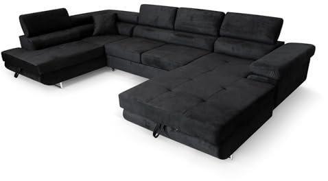 Ecksofa Aller U XXL-Ecksofa mit Schlaffunktion und Zwei Bettkästen in Grau, Linke Seite (Schwarz)