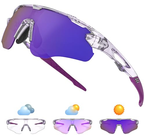 Victgoal Running Glasses Photochromic Sunglasses for Men Women with TR90 Frame UV Protection Sports Cycling Glasses (PurpleTR)