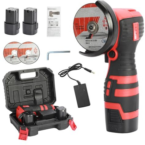 Akku Winkelschleifer 16,8V - Kabelloser Mini Akku Schleifer mit 550W Leistung,10mm Schnittdicke, 2*1,5A Batterie, Ladegerät, Schleifmaschine Zubehör und Werkzeugbox,Handlicher und Portabler Schleifer