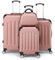 LEADZM Kofferset 4 teilig, Reisekoffer Set mit Kosmetikkoffer und Eckenschutz, Koffer Set Hartschalen-Trolley aus ABS mit Teleskopgriff, Handgepäck (Roségold)