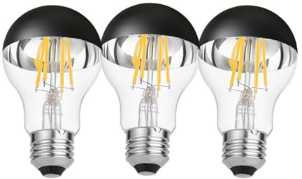 LUXON Half Chrome Light Bulbs,Dimmable,LED Edison Bulbs,Black Dipped Anti Glare Bulb,Mirror 6W (60W Equivalent) A19/A60 Decorative Light Bulb,E26 Base Warm White 2700K,for Vanity Pack of 3
