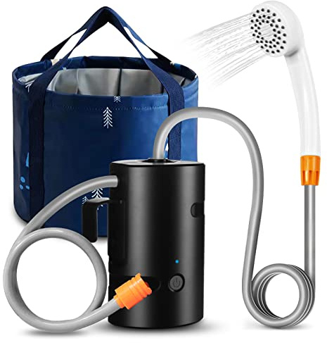 koopsmate Doccia Esterna Portatile, IPX7, Impermeabile, con Luce LED, Batteria 4400mhA, Ricarica USB, Pompa Doccia elettrica+Borsa d'Acqua da 20L, Adatta per Escursionismo/Backpacking, Campeggio