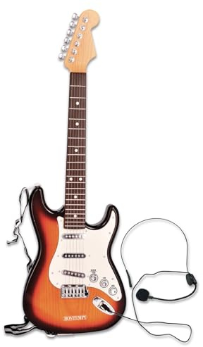 Bontempi | Rock On - Guitarra Rock Electrónica Inalámbrica con Micrófono, Correa y Canciones Pregrabadas, 67 cm