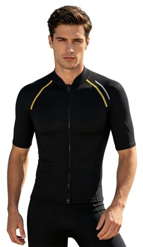 Camiseta De Neopreno para Hombre De Manga Corta Top con Cremallera Frontal Camiseta De Secado Rápido Traje De Natación Surf