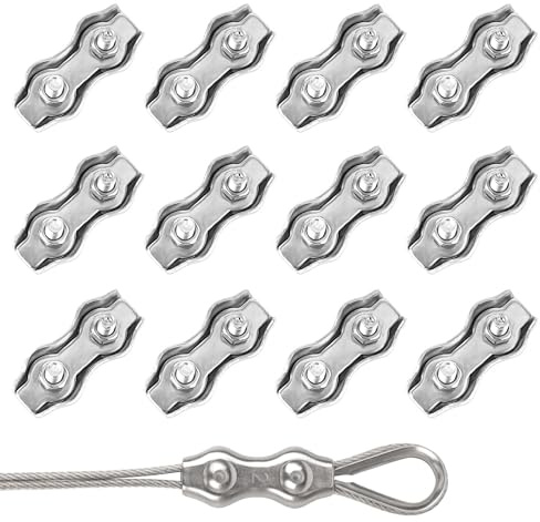 Rybtd 12 Pezzi Morsetto per Fune Metallica Morsetto Duplex M2 Morsetti Stendibiancheria，Morsetti Serracavo per Fune Metallica da 2 mm，Morsetti Cavi Acciaio Morsetti per Cavo Acciaio 1mm