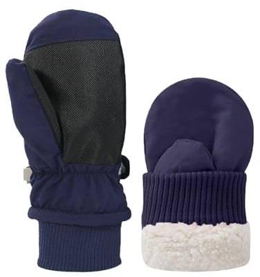 Fjquamitix Kids Winter Ski Mittens, Waterproof Mittens Kids, Warm Fleece Lined Toddler Ski Gloves Age 2-8 Boys Girls For Winter Outdoor (Navy Blue, L)