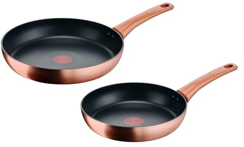 Lagostina Rosé, Set di 2 Padelle Antiaderenti Ø 24/28 cm, Rivestimento Titanium, Indicatore di Calore Thermo-Signal, Manico Rivettato, Compatibile con Induzione, Colore Oro Rosa