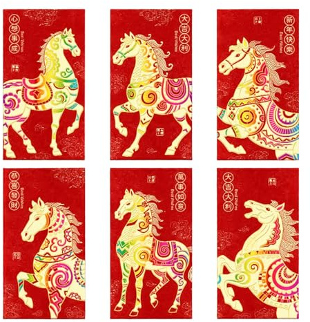 Djowyh Sobres Rojos Del Año Nuevo Chino | 2026 Año Nuevo Chino 6 Piezas,Sobre De Dinero Rojo Con Foil Del Caballo 2026,Para Tarjeta Efectivo Recuerdo Joyería Amigos Familia Cumpleaños