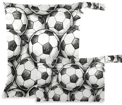 KLL Bolsa lavable para pañales, paquete de 2 bolsas húmedas para traje de baño con asas para piscina, baño (patrón de fútbol de dibujos animados)