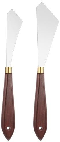 SHENLIU Set di 2 coltelli per pittura, in acciaio inox, per pittura, con manico in legno, in acciaio inox, per colori acrilici, pasta strutturale, pittura ad acquerello, guazzo