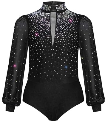 ACSUSS Kids Boys Ballet Gymnastics Leotard Modern Latin Dance Outfit Long Sleeve Shiny Figure Ice Skating Bodysuit Top Black 8