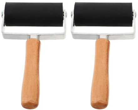 GALPADA Rullo per Inchiostro Artigianale 2 Pezzi con Impugnatura Ergonomica in Gomma e Legno per Progetti di Arte e Artigianato con Facile Manutenzione