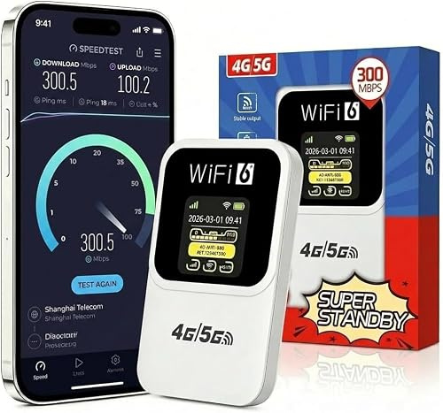 Routeur WiFi 6 Portable 5G Déverrouillé, Modem Mobile 5G avec Emplacement Carte SIM, Connexion jusqu'à 30 Appareils, Modem Internet Haut Débit pour Voyage, Télétravail, Camping