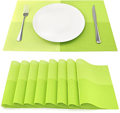 SueH Design Gewebte Platzsets Tischsets 8er Set Vinyl Hitzebeständig Platzdeckchen Antifouling und Waschbar 45 cm * 30 cm, Grün