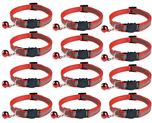 Tafeiya 12x Reflective Design Adjustable Cat Collars More Safety Quick Release Safety Buckle with Bell (Red)