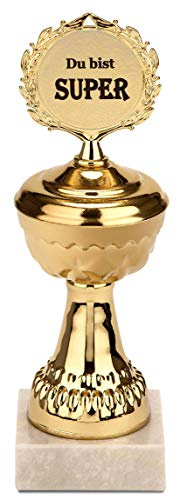 Brubakare gyllene trofé med marmorsockel – presentidé pokal för runda födelsedagar jubileum bröllop förlovning pensionärer tacktest fars dag mors dag mormor morfar Du Bist Super