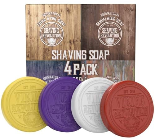 Viking Revolution Shaving Soap for Men - Shave Soap for Use with Shaving Brush and Bowl for Smoothest Wet Shave, Shaving Soap Puck - 4 Pack Variety, Each Pack 2.5oz