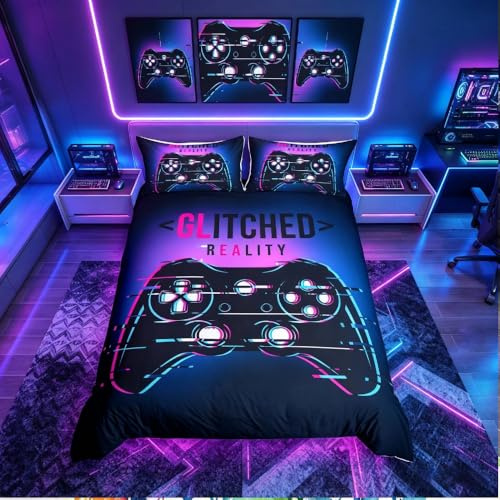 Loussiesd Set Copripiumino a Forma di Gamepad per Letto Singolo, Matrimoniale,Adolescenti Set di Biancheria da Letto Estiva con Federa in Microfibra,135x200cm(No Comforter)