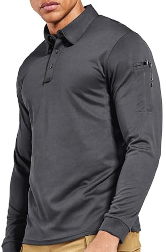 MIER Men's Outdoor Performance Tactical Polo Shirts Long and Short Sleeve, Moisture-Wicking, Grey, X-Large