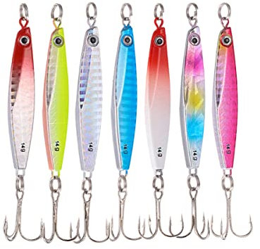TUXIBIN 7 Stück Kunstköder Set, Angelköder, Fischköder, Künstlicher Fischköder, Wobbler Swimbait, Spinnerbait, Lachs, Forelle, Köder mit Drillingshaken für Süßwasser-Salzwasser-Fischen 14g