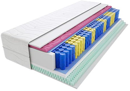 Godre Matratze 90x210 cm Doppelmatratze, H3 Mittelfest Federkernmatratze, Taschenfederkernmatratze 22 cm Hoch Latex Profilierter Moletschaum Hypoallergene, HR-Schaum, Gesteppter Bezug Siena Molet