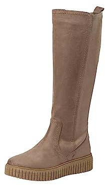 Jana Damen Hohe Stiefel ohne Absatz Kniehoch Plateau Weite H Mehrweite, Grau (Stone), 39 EU