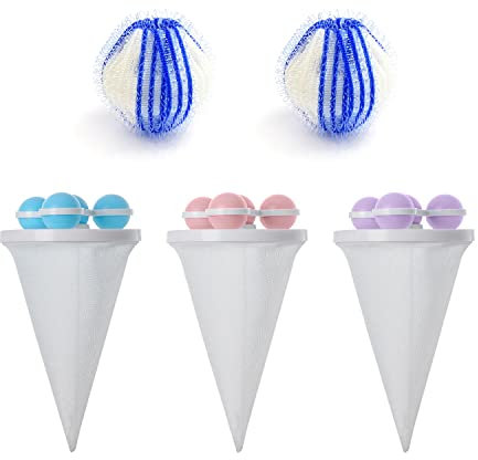 TIANNAIT 3 Pack Hair Catchers for Laundry, 2 Laundry Balls, Reusable Washing Machine Floating Hair Remover, Hair Removal Ball, Lint Remover for Cat Dog Pet Hair, Debris Collection, Pink, Blue, Purple