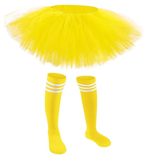 Zhanmai 5 Layered Tutu Skirt for Kids Tulle Tutu Skirt with Tube Socks Princess Runners Costumes Cosplay for Girls Kids(Yellow,Kid)