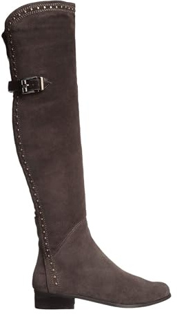 Bottes Plates au Dessus du Genou pour Femmes Cuissardes Plateforme Daim Rivets Mode Coutures en Cuir Bottes Longues Classiques Fermeture éclair latérale Bottes de Marche,Marron,41 EU