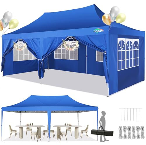 COBIZI Tonnelle 3x6m Tente Pliante Tonnelle de Jardin avec 6 Parois 2.0, Latérales Tente Réception Pavillon Pliable, Robuste, Protection UV, Imperméable, Fête, Livré avec Sac de Transport