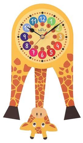 MPM Quality Pendule pour Enfant, Girafe, Horloge Murale en Bois, fabriquée en UE, Design, Horloge Murale en Bois, décoration Murale en Bois, Motif Animal, 210 x 550 x 35 mm, décoration pour Chambre