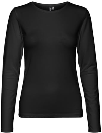 Vero Moda Femme Vmlulu Haut À Col Rond JRS GA Noos T-Shirt Manches Longues, Noir, L EU