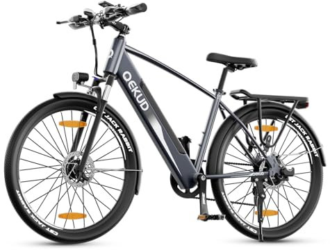 Qekud 27M204 E-Bike, 27.5 Elektrofahrrad, mit 36V 12.5Ah Li-Ion Akku, 250W Motor, Reichweite bis zu 100KM im Hybrid Modell, Grau