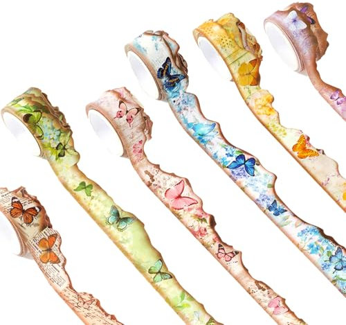 Bvxchg 6 Rollen Vintage Burnt Looking Edge Washi Tape Set Washi Tape Schmetterling Scrapbook Aufkleber Vintage Aufkleber für DIY Handwerk Scrapbook Dekoration