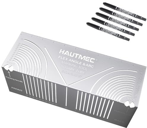 HAUTMEC Flex Angle & Arc Marking Tool,Multi-functional Square Tube Scriber for Square Tube, Right Angle Ruler with 5 PCS Marking Pen for Metalworking, Engineering, Construction (Big Size 20-85) HT0458