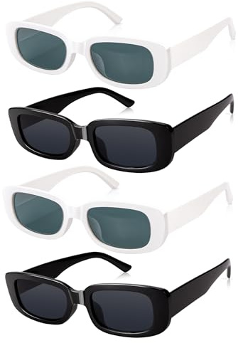 Becellen 4 Pièces Lunettes de Soleil Vintage, Mode Rectangulaire Coloré Lunettes de Soleil Protection UV 400 Pour Femme Homme