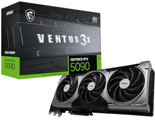 msi Gaming RTX 5090 32G Ventus 3X OC Graphics Card (32GB GDDR7, 512-bit, Extreme Performance: 2452 MHz, DisplayPort x3 2.1a, HDMI 2.1b, NVIDIA Blackwell Architecture)