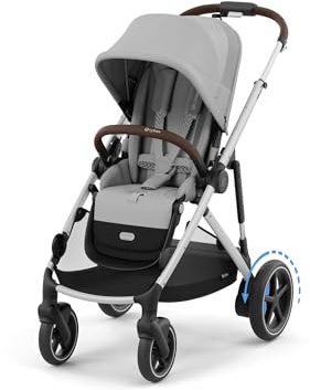 CYBEX Gold Kinderwagen e-GAZELLE S, Ab Geburt bis ca. 4 Jahre, Max. 22 kg (Single-Modus) / 2x 22 kg (Duo-Modus), All-in-1-System mit E-Antrieb und 20+ Konfigurationen, Stone Grey