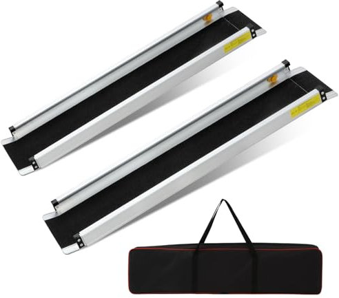 2PCS Rampa Telescopica per Sedia a Rotelle,Max 272 kg 76-122 cm Regolabile, in Alluminio, Antiscivolo, con Capacità di Carico Scale e Ostacoli, Passi in Casa Nella Borsa in tessuto