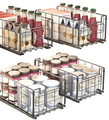 SOMLAW Teleskopschublade 2 Stück, Ausziehbare Schublade Küche Organizer Schrank, Erweiterbar Küchenschrank mit Kleber, Schubladen-Aufbewahrungsregale, Kein Bohren und Nageln Erforderlich