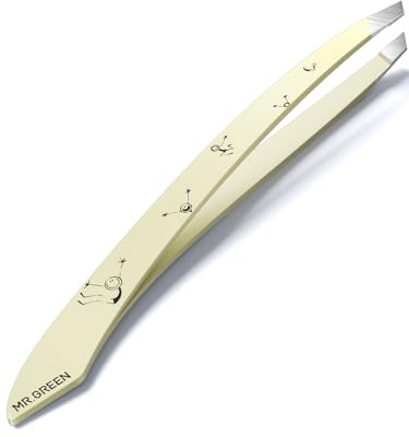 MR.GREEN Tweezers, Professional Precision Slant Tweezer for Women and Men | German Stainless Steel, Premium Facial Fine Hair Removal Eyebrow Tweezer Chin Plucker, Cute Yellow Cartoon Design