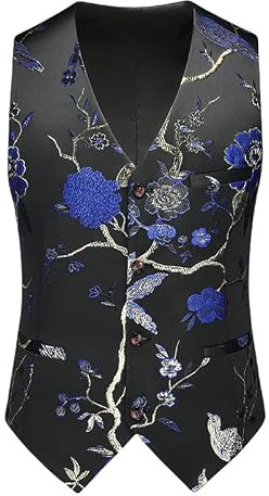 MQMYJSP herr koreansk slim fit business ledig jacquard V-ringad kostymväst