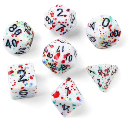 QUTHZZHY Polyesterkub set, färgglada prickiga tärningar polyhedral, DND tärningsset, dungeons och dragons, tärningar, rollspel tärningar för DND RPG MTG bordsspel tärningar, 7-delar, D20, D12, D10, D8