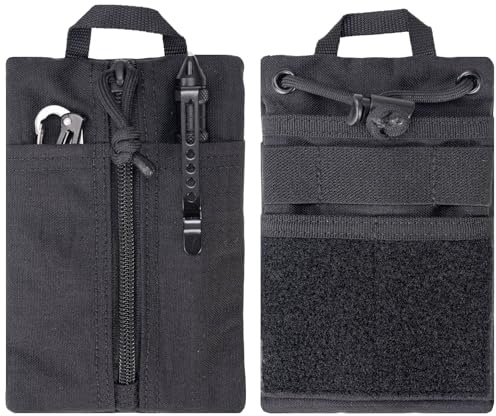 Small EDC Pouch EDC Pocket Organizer, Durable Small Tool Pouch for Men, Zippered Neck Wallet with Paracord Lanyard, Holds Flashlight, Multitool, Pen, Notebook - Tactical EDC Bag (Black, 4 x 6)