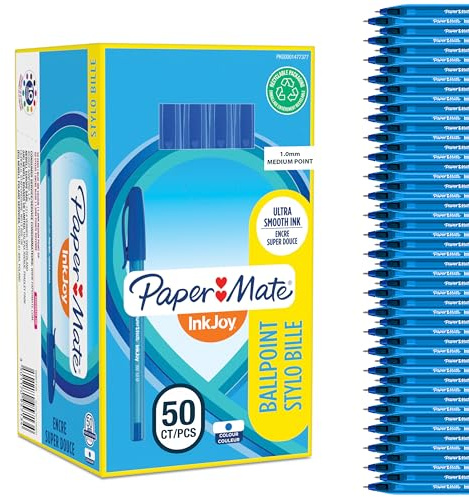 Paper Mate Inkjoy 100ST | Penna a Sfera con Cappuccio | punta media (1,0 mm) | Blu | Confezione da 50
